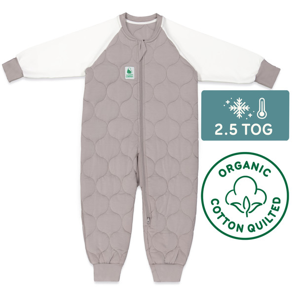 Sleepsuit / 2.5 Tog Long Sleeve / Dolphin Grey (Organic Cotton Quilted, Bamboo Lining)