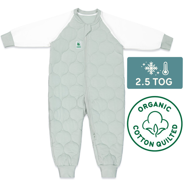 Sleepsuit / 2.5 Tog Long Sleeve / Jade Mist (Organic Cotton Quilted, Bamboo Lining)