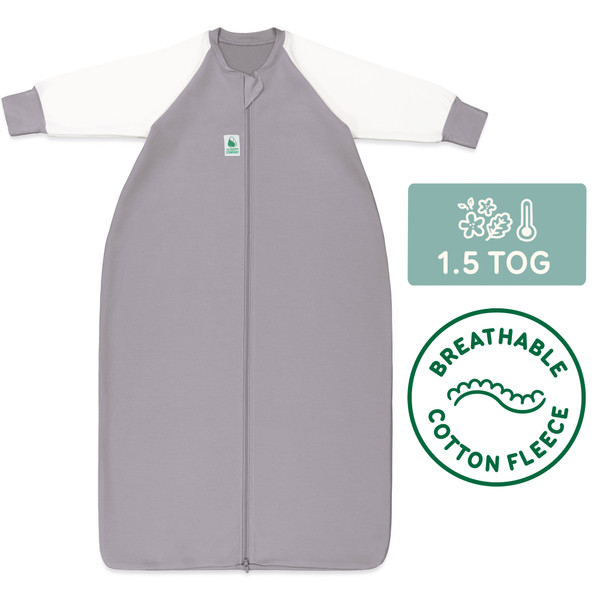 Sleeping Bag / 1.5 Tog Long Sleeve / Grey (Cotton Fleece)