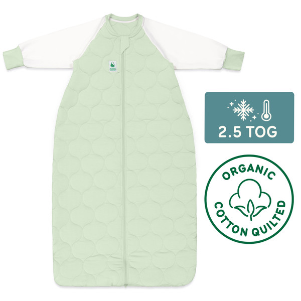 Sleeping Bag / 2.5 Tog Long Sleeve / Mint (Organic Cotton Quilted, Bamboo Lining)