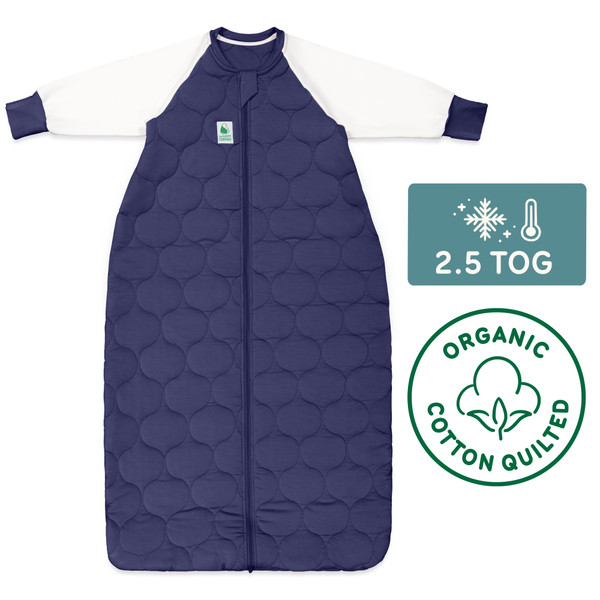 Sleeping Bag / 2.5 Tog Long Sleeve / Navy (Organic Cotton Quilted, Bamboo Lining)