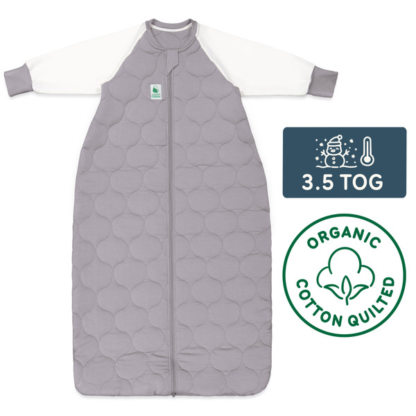 Sleeping Bag / 3.5 Tog Long Sleeve / Grey (Organic Cotton Quilted, Bamboo Lining)