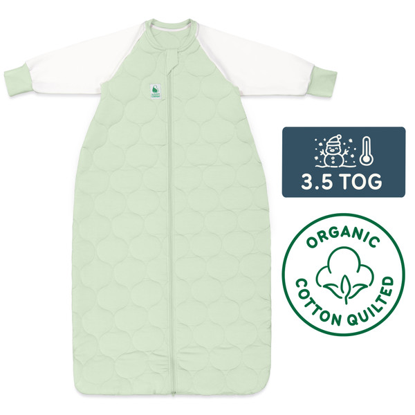 Sleeping Bag / 3.5 Tog Long Sleeve / Mint (Organic Cotton Quilted, Bamboo Lining)