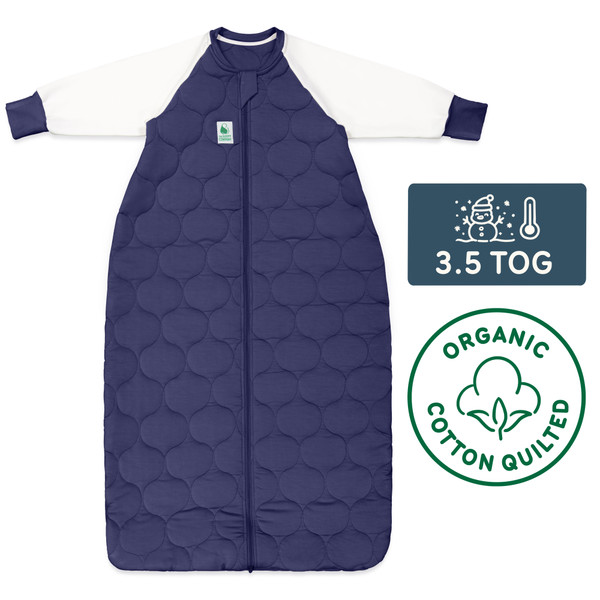 Sleeping Bag / 3.5 Tog Long Sleeve / Navy (Organic Cotton Quilted, Bamboo Lining)