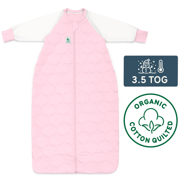 Sleeping Bag / 3.5 Tog Long Sleeve / Pink (Organic Cotton Quilted, Bamboo Lining)