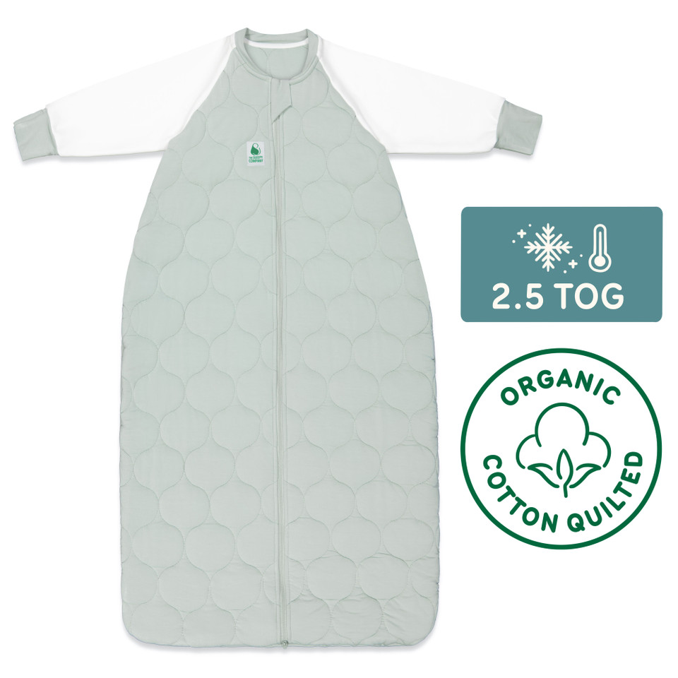 Sleeping Bag / 2.5 Tog Long Sleeve / Jade Mist (Organic Cotton Quilted, Bamboo Lining)