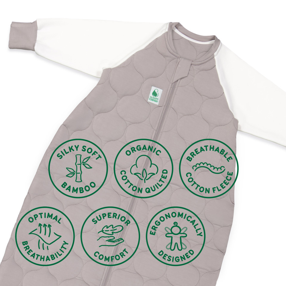 Sleeping Bag / 3.5 Tog Long Sleeve / Dolphin Grey (Organic Cotton Quilted, Bamboo Lining)