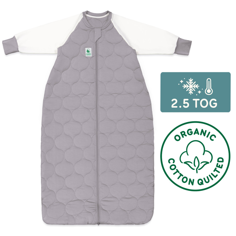 Sleeping Bag / 2.5 Tog Long Sleeve / Grey (Organic Cotton Quilted, Bamboo Lining)