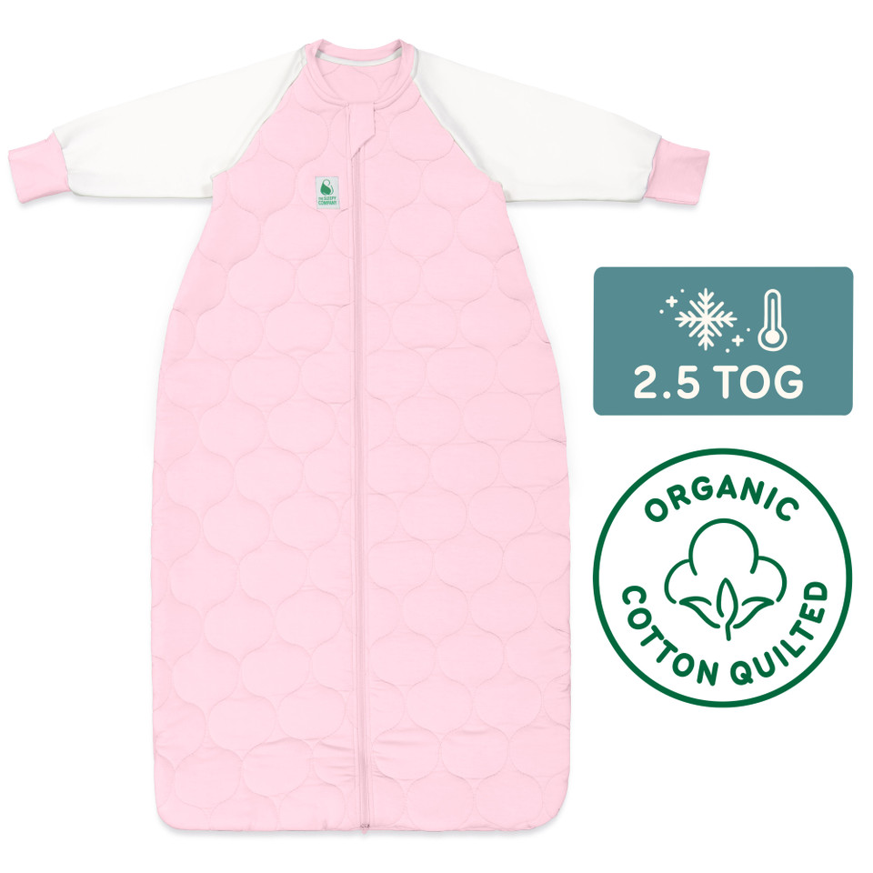 Sleeping Bag / 2.5 Tog Long Sleeve / Pink (Organic Cotton Quilted, Bamboo Lining)