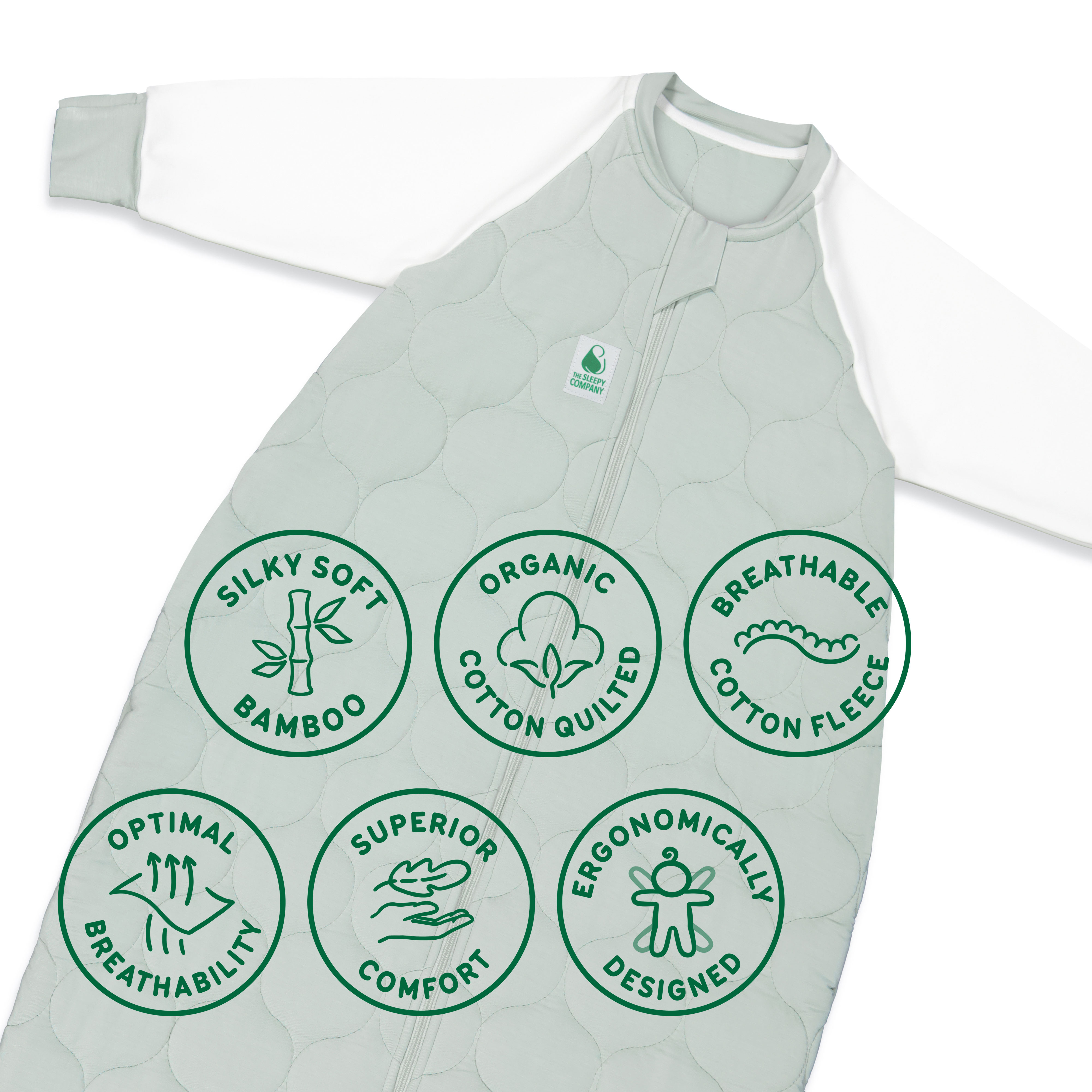 Sleeping Bag Tog Long Sleeve Jade Mist (Organic Cotton