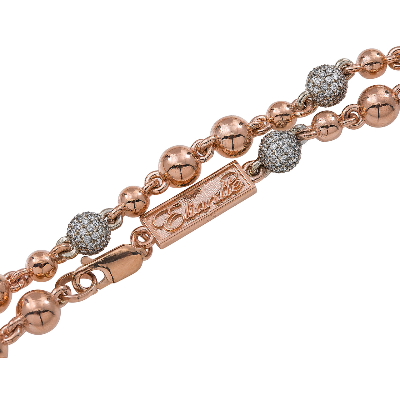 6MM 14k Rose Gold Diamond Ball Bead Chain