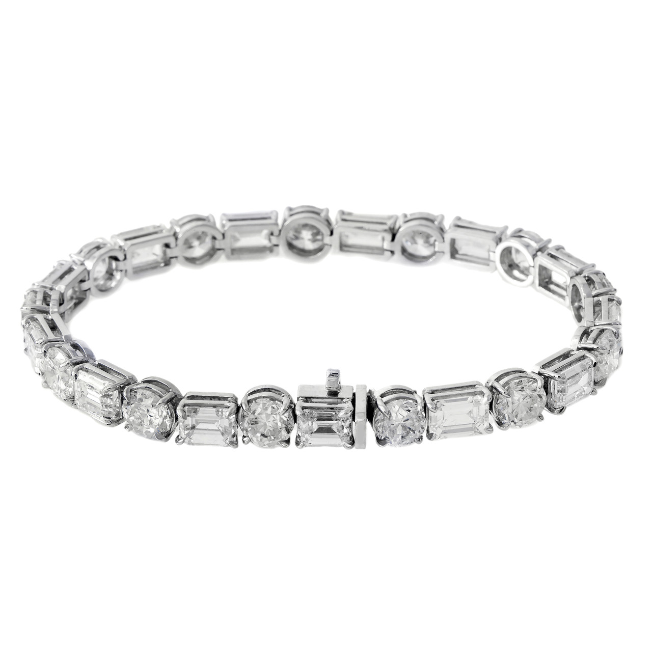 Platinum Emerald and Round Brilliant Cut Diamond Tennis Bracelet 27.50 ...