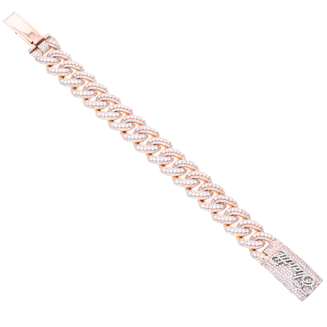 14K Rose Gold Diamond Cuban Link Bracelet 24.8CT - Eliantte & Co