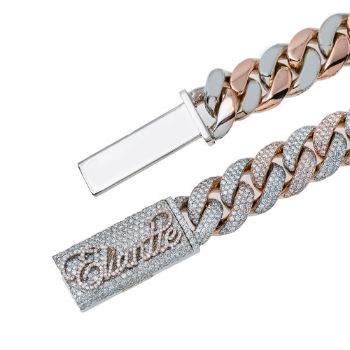 14K Rose Gold Diamond Cuban Link Bracelet 24.8CT - Eliantte & Co