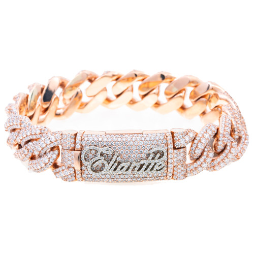 14K Rose Gold Diamond Cuban Link Bracelet 24.8CT - Eliantte & Co