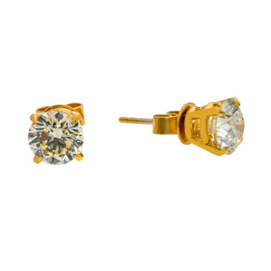 EG0757A-1 Three Gold Dots Studs with Diamonds Yellow Gold