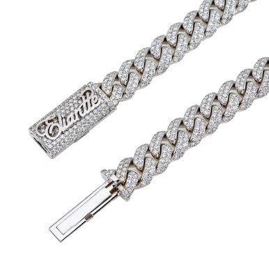 18.75 Ct Lab Created Moissanite Diamond 12MM Width Cuban Link Chain Necklace  In 14K White Gold Over Sterling Silver 20