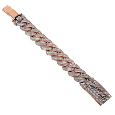 14K Rose Gold Diamond Cuban Link Bracelet 24.8CT - Eliantte & Co