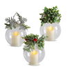 Assorted 5 Inch Icy Mistletoe/Pine Glass LED Flicker Ornaments