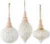 Assorted White Distressed Finish Glass Ornaments w/Wood Top