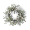 26 Inch Silver Glittered Mixed Pine Eucalyptus Wreath w/Pinecones