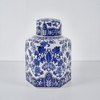 10in Ceramic Hexagon Jar, Blue White