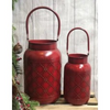 Red  Snowflake Pattern Milk Cans (S/2) 9.5"x5" & 11.5"x7.25"
