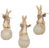 8 Inch Brown Resin Musical Bunnies on Eggs ASST EACH