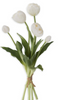 15 Inch White Real Touch Tulip Bud & Bloom Bundle UV Protected (5 Stem)