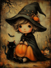 HMK1609B FALL GIRL AND HER KITTEN 4X6 BLOCK