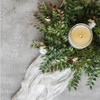14" WHITE ROSE & SMILAX CANDLE RING