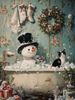 HMK1398B SNOWMAN AND CAT TUB BLOCK