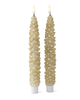 SET/2 GOLD WAX LED PINECONE TAPERS CANDLES W/TIMERS