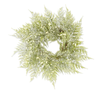 14.5 IN GLITTERED SNOWY FERN CANDLE RING W/MINI WHITE BERRIES