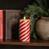 6IN CANDY CANE 3D FLAME PILLAR CANDLE