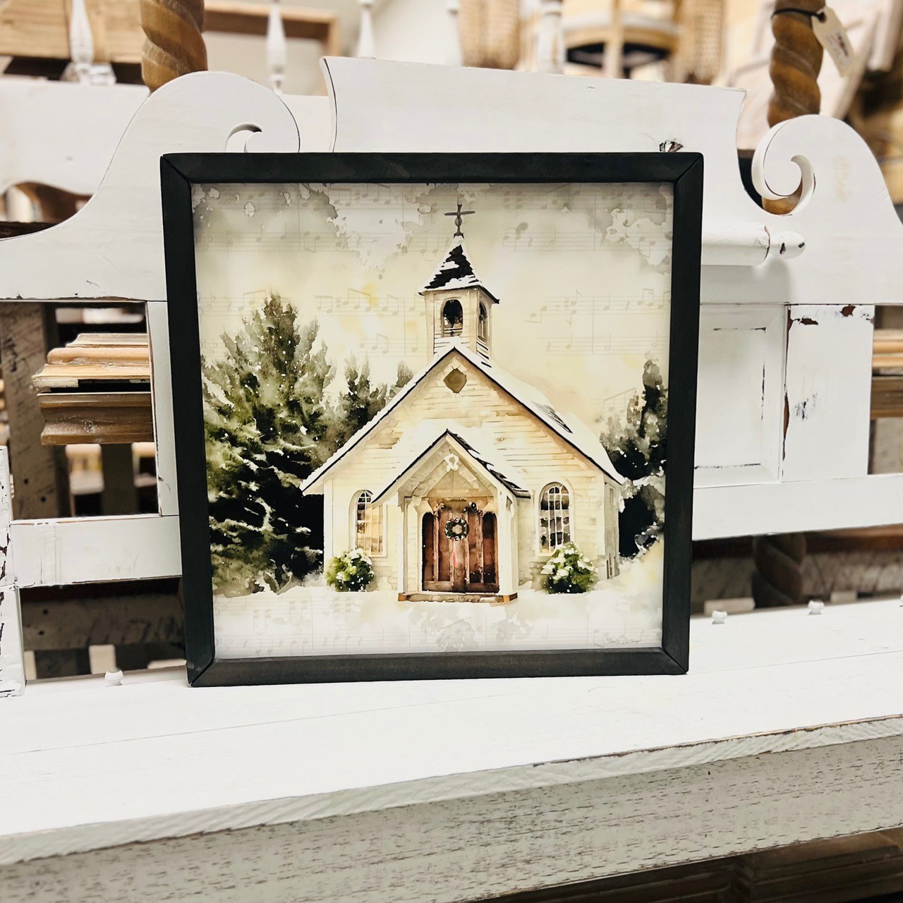ND188 Country Church at Christmas Box Frame - Charming Holiday