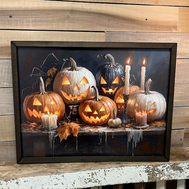 HMK112 Carved Jack-O-Lanterns Box Frame | Unique Halloween Decor