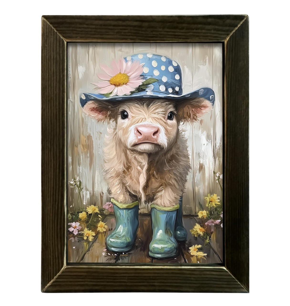 カウパレード　Cow Bella Jan Heaton HMK540L SPRING HIGHLAND COW 12X16 LATH - JanMichaels Art and Home