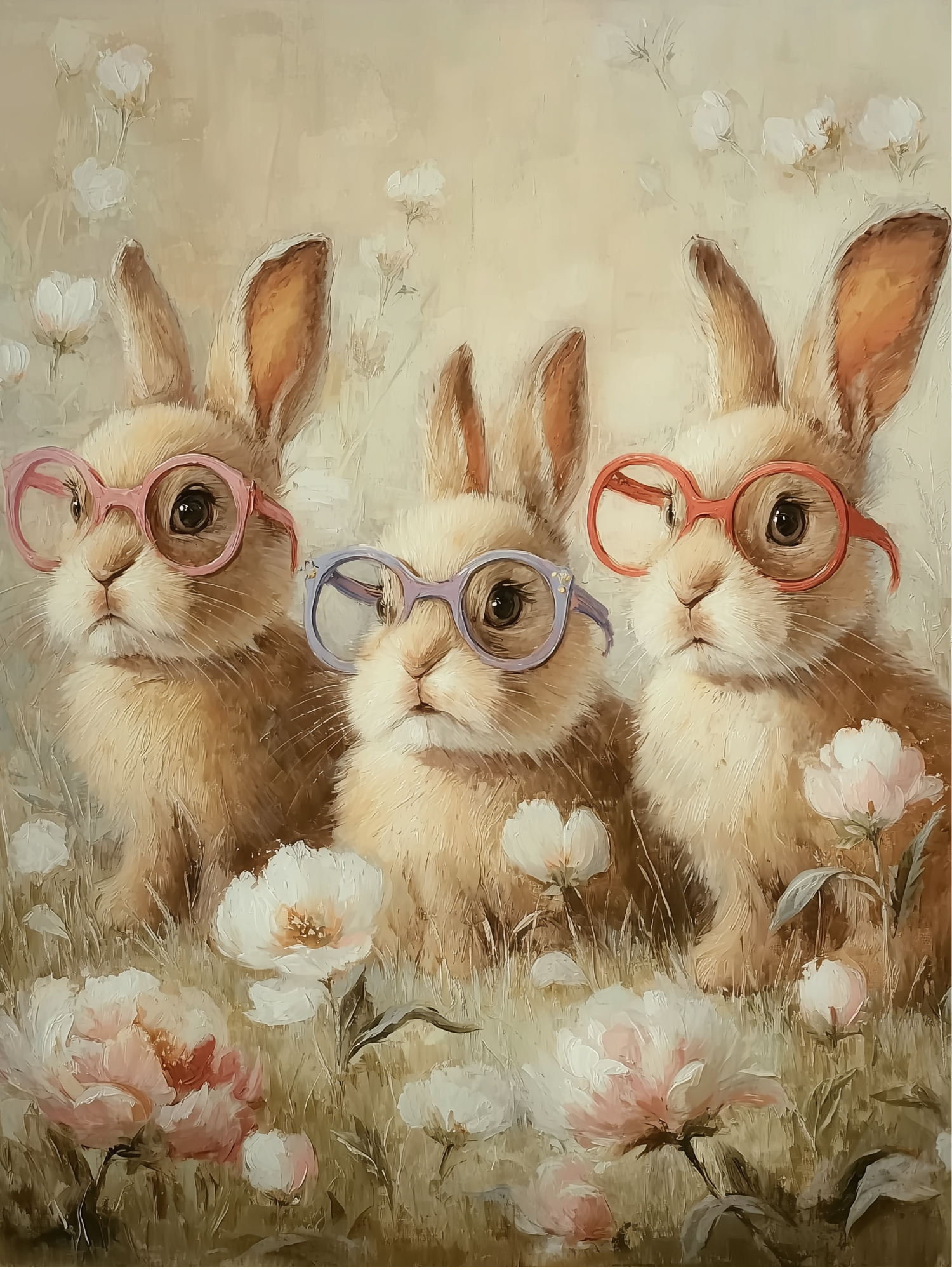 HMK1435B Three Old Bunny Ladies Block - JanMichaels Art and Home