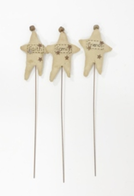 Set/3 Fabric Faith Family Friends Stars on Stake-SALE!