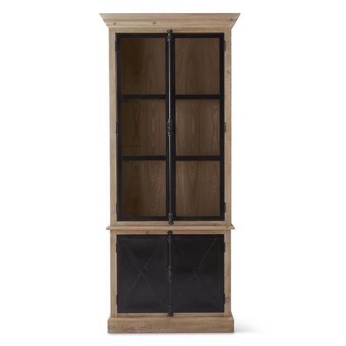 90.5 Inch Light Pine Wood & Black Metal Cabinet