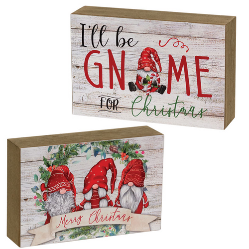 Merry Christmas Gnome Wood Block 2 Asstd EACH