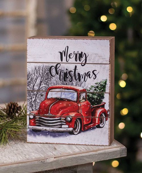 Merry Christmas Red Truck Box Sign