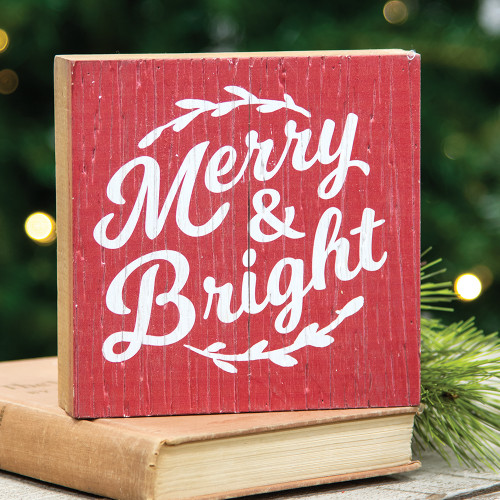 Merry Bright Rustic Wood Box Sign