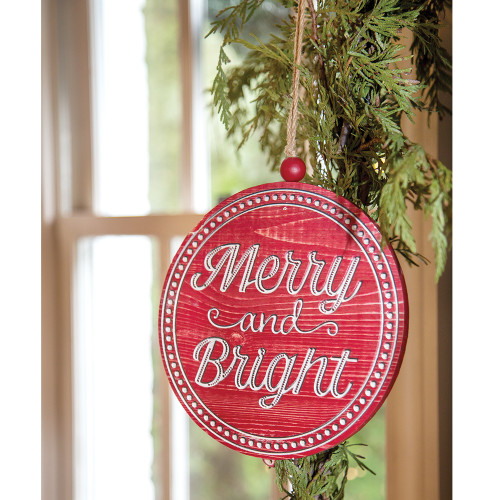 Merry & Bright Wood Hanging Sign