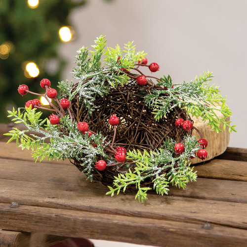 Snowy Pine & Red Berry BirdNest