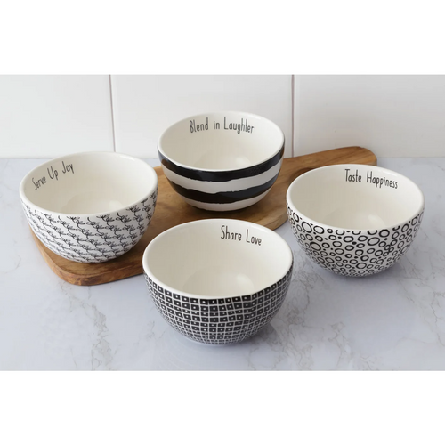 Asstd Bowls - Words, Black and White