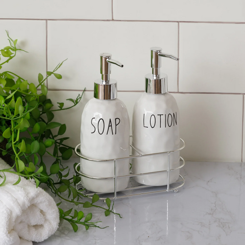 Lotion & Soap Dispensers with Metal Caddy