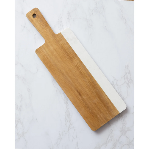 Faux Marble And Acacia Serving Board With Handle