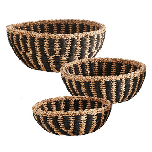 Black Stripe Bowl Basket Set/3